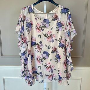 Torrid 3 22/24 Blouse Ruffle Tank Sheer floral Cottagecore Feminine Peony Shirt
